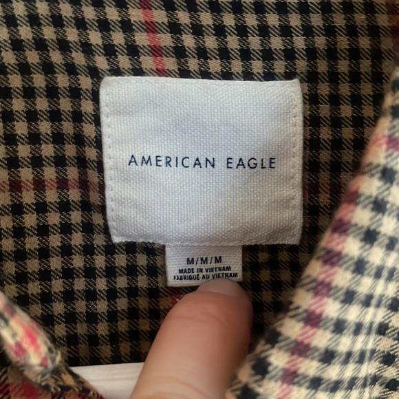 American Eagle Tan Tartan Button Down Long Sleeve - Picture 2 of 6